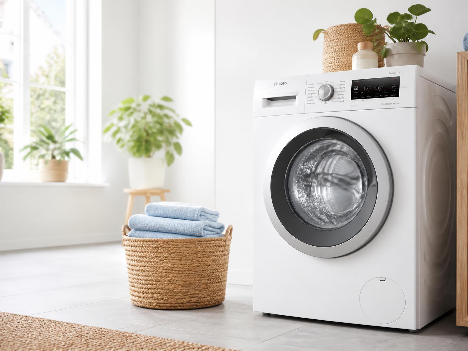 Gecontroleerde tweedehands wasmachine in een lichte wasruimte